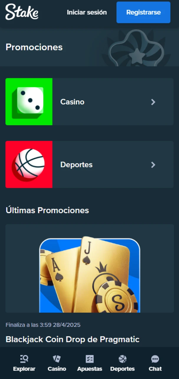 Bonificaciones y promociones en la aplicación Stake.