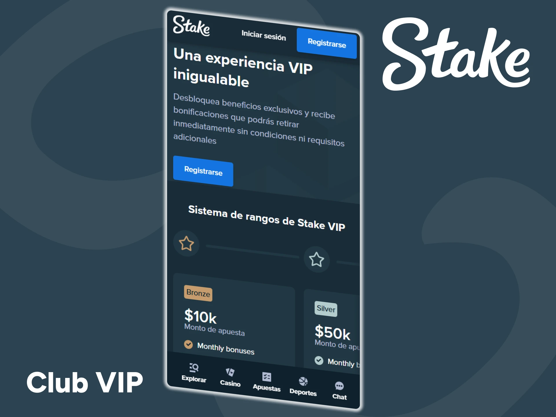Crea una cuenta en la aplicación Stake y únete al Club VIP.