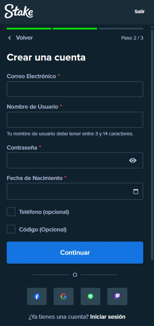 Tenga cuidado al rellenar el formulario para inscribirse en Stake.