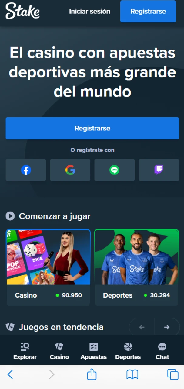 Para instalar la aplicación Stake tienes que ir al sitio web del casino.