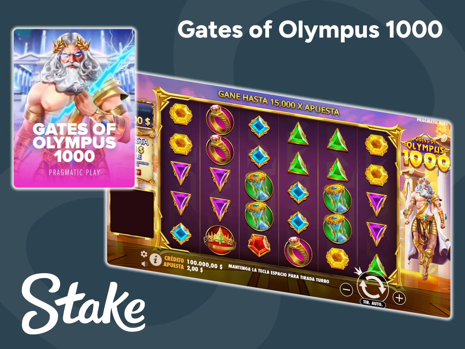 Forma combinaciones ganadoras en Gates of Olympus 1000 en Stake.