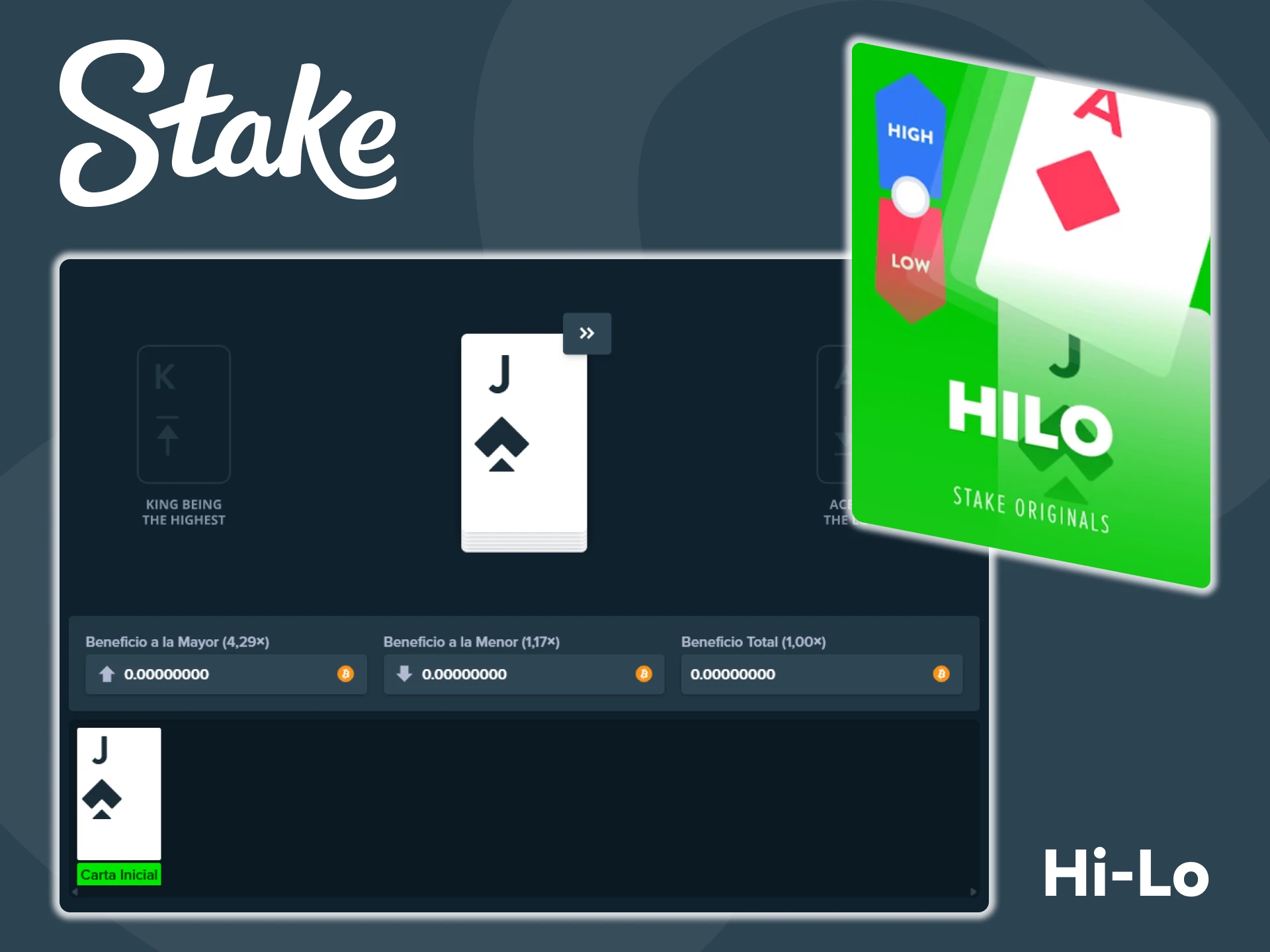 Stake Originals ofrece el juego de cartas Hi-Lo para jugar.